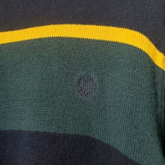Chaps Mens Y2K Pullover Striped Sweater Size M Green Yellow Long Sleeve Crewneck - Picture 3 of 11